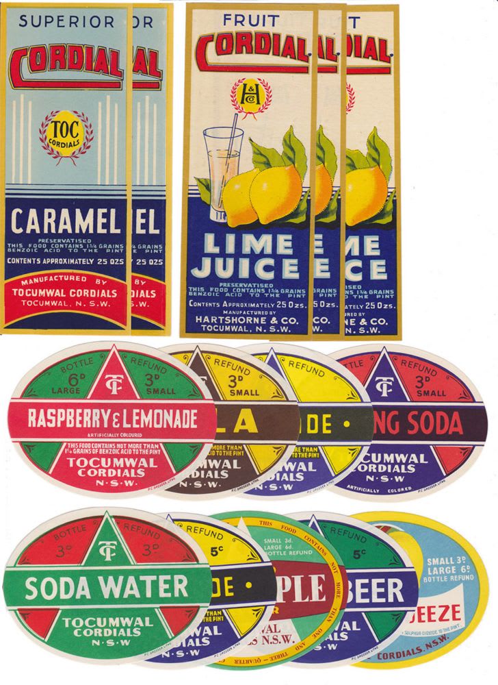 Vintage Tocumwal Cordials Labels