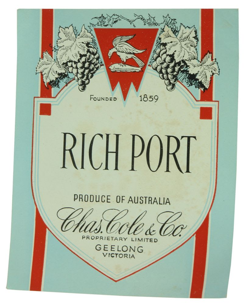 Chas Cole Geelong Rich Port Label