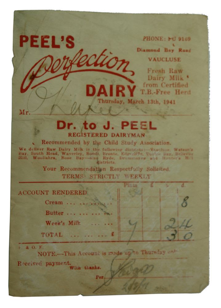 Peel's Perfection Dairy Vaucluse Letterhead