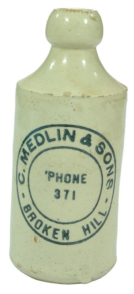 Medlin Broken Hill Stoneware Ginger Beer Bottle