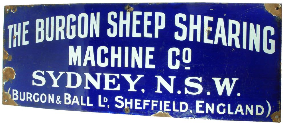 Burgon Sheep Shearing Machine Sydney Enamel Sign