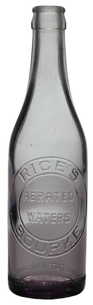 Rice's Aerated Waters Bourke Amethyst Crown Seal Bottle