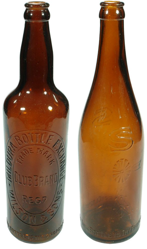 Amber Glass Mildura Crown Seal Beer Bottles