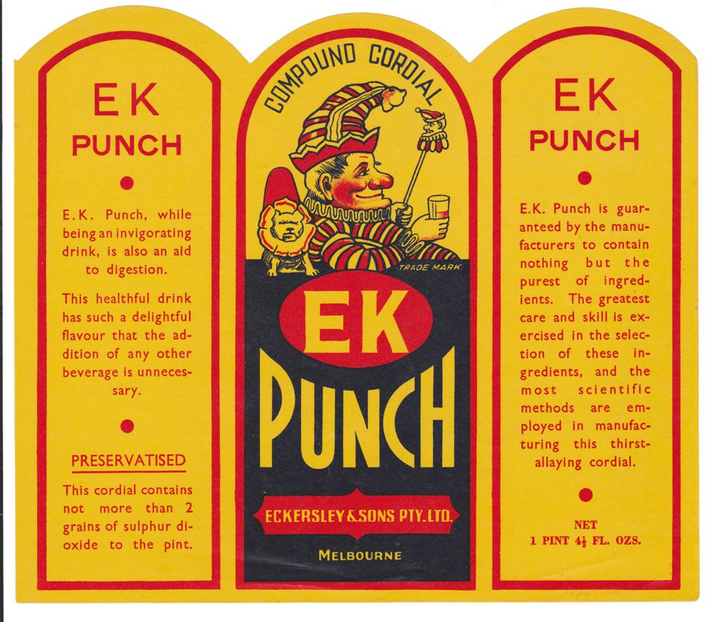 EK Punch Eckersley Melbourne Cordial Label