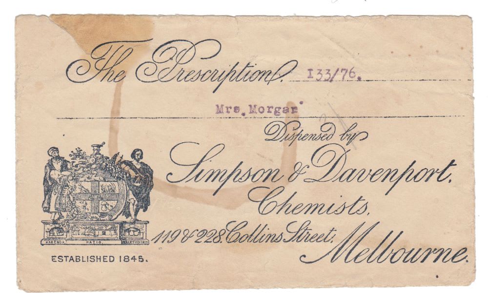 Simpson Davenport Chemists Melbourne Prescription Envelope