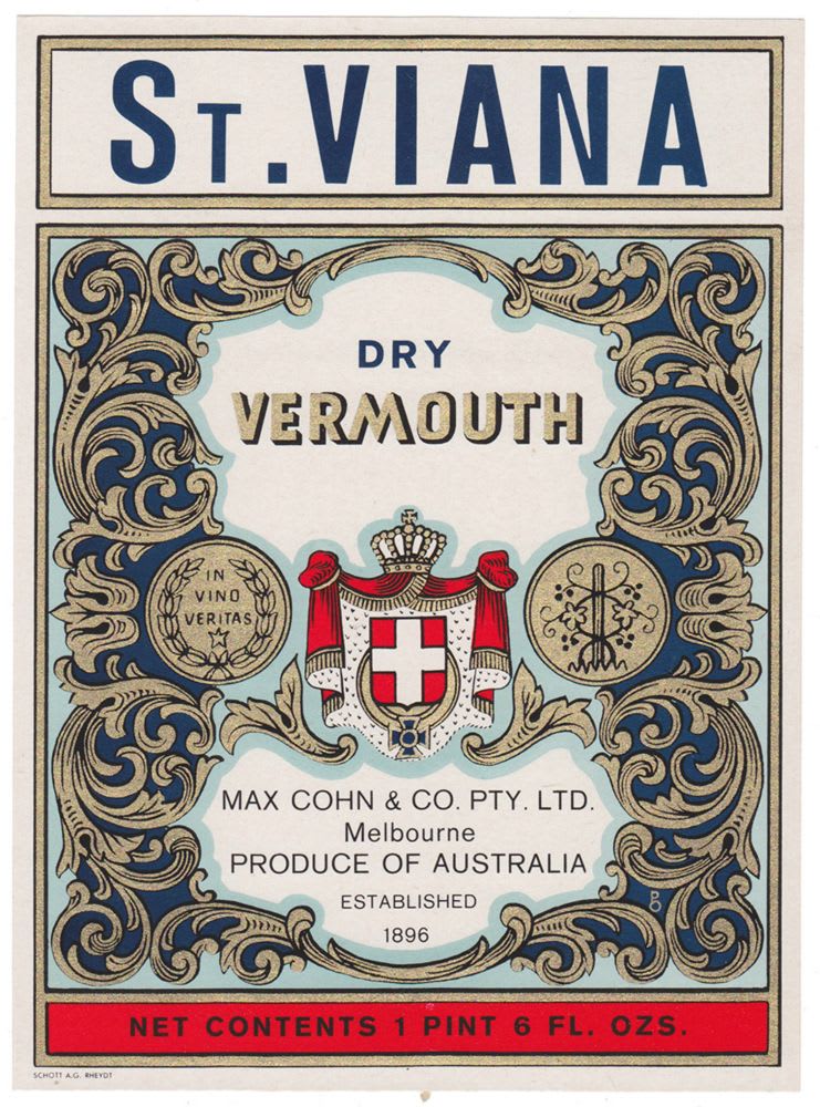 St Viana Dry Vermouth Cohn Melbourne label