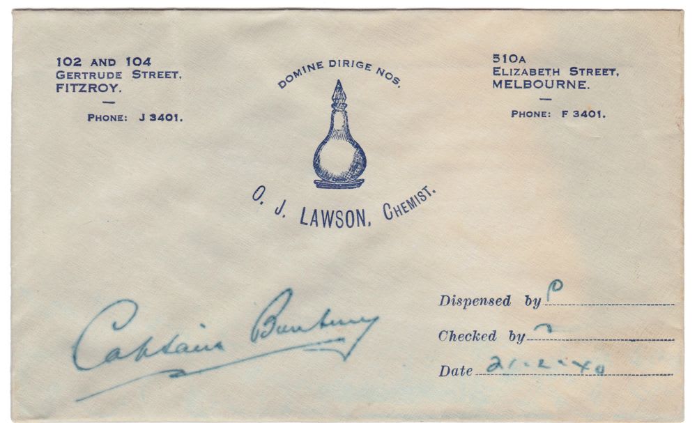 Lawson Chemist Fitzroy Melbourne Prescription Envelope