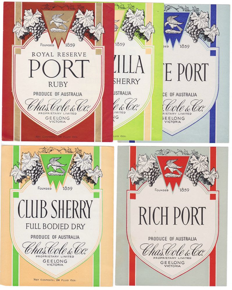 Chas Cole Geelong Fortified Wine Vintage Labels