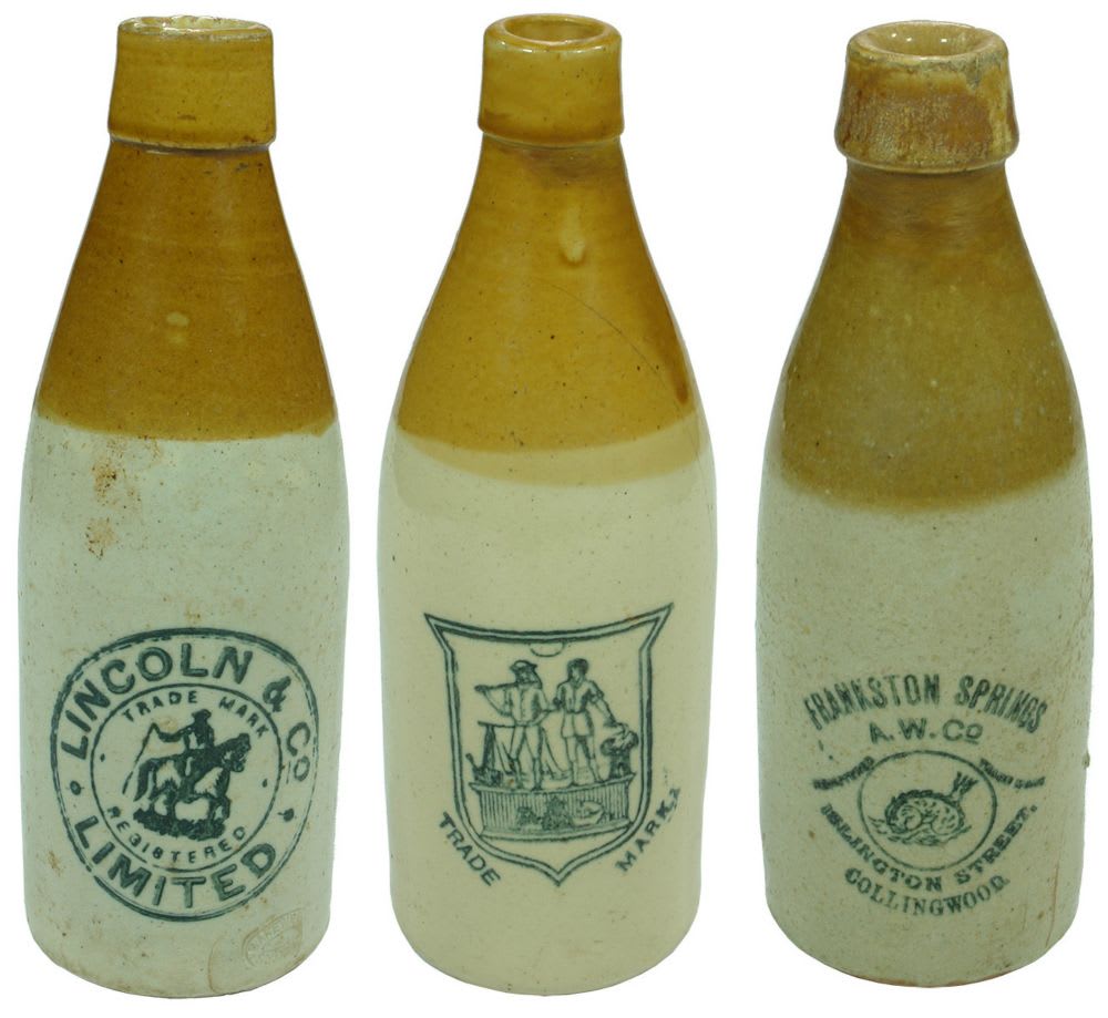 Australian Stoneware Ginger Beer Antique Bottles