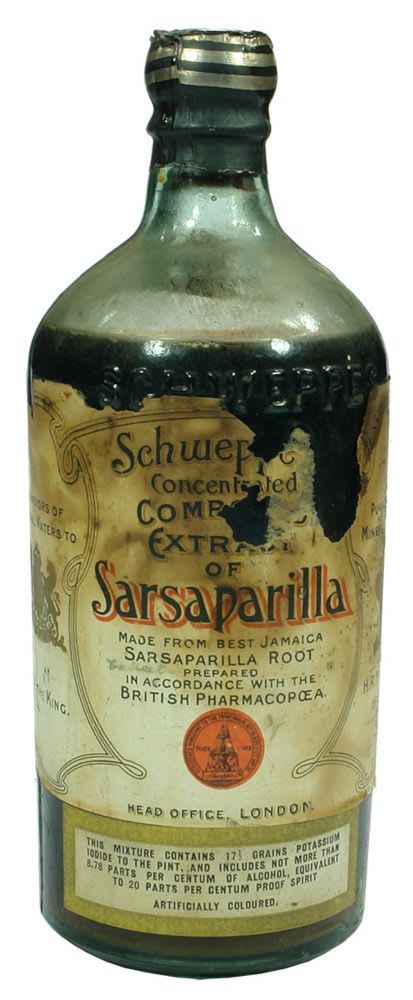 Schweppes Labelled Extract Sarsaparilla Vintage Bottle