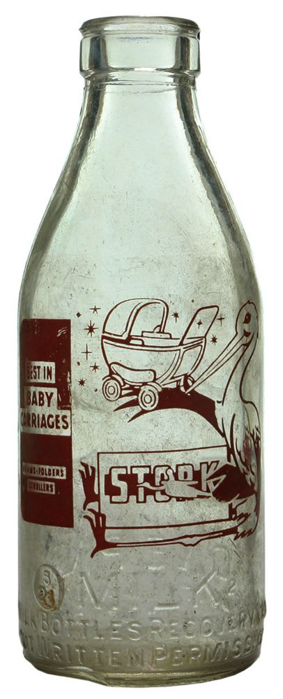 Stork Baby Carriages Ceramic Label Milk Bottle