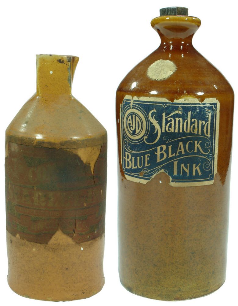 Collection Labelled Stoneware Ink Bottles