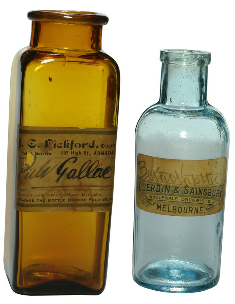 Collection Labelled Pharmacy Chemist Bottles