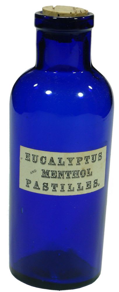 Eucalyptus Menthol Pastilles Cobalt Blue Labelled Bottle