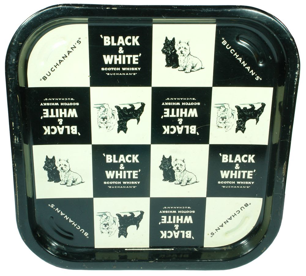 Black White Whisky Serving Advertising Tray