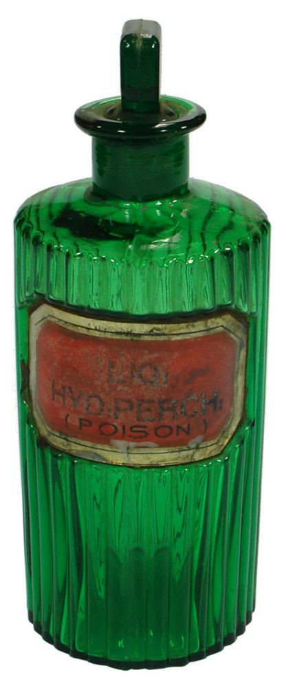 Liq Hyd Perch Green Glass Pharmacy Jar