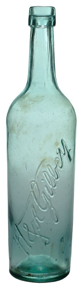 Gilbey Aqua Glass Antique Gin Bottle