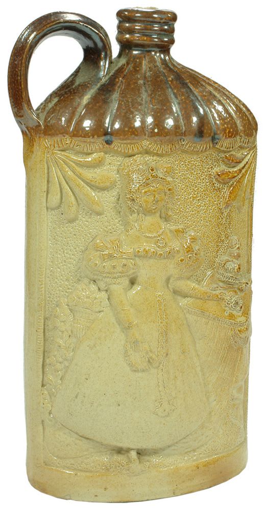 Queen Victoria Handled Stoneware Reform Flask