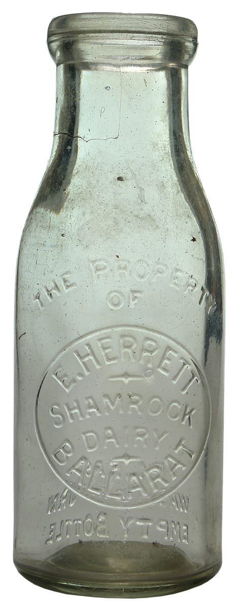 Herrett Shamrock Dairy Ballarat Pint Original Milk Bottle