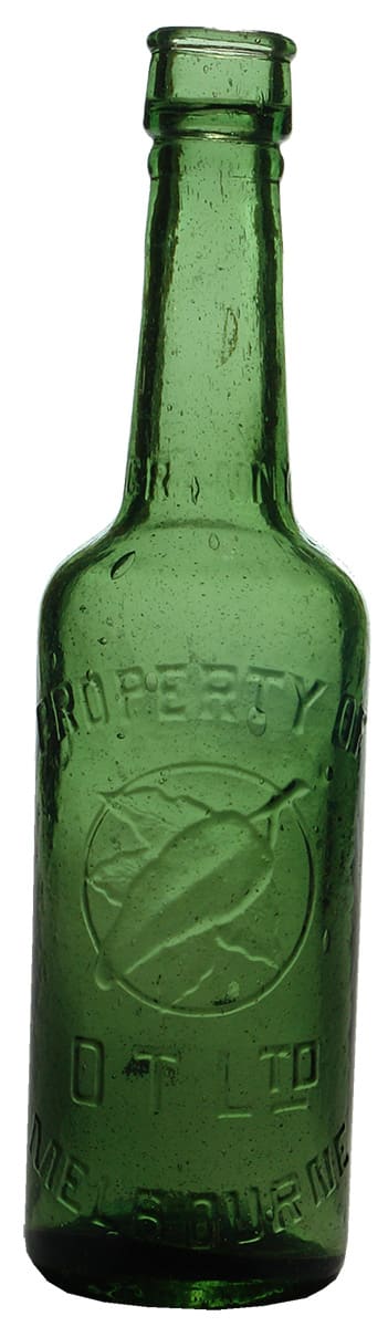 OT Melbourne Green Glass Granny Sauce Bottle