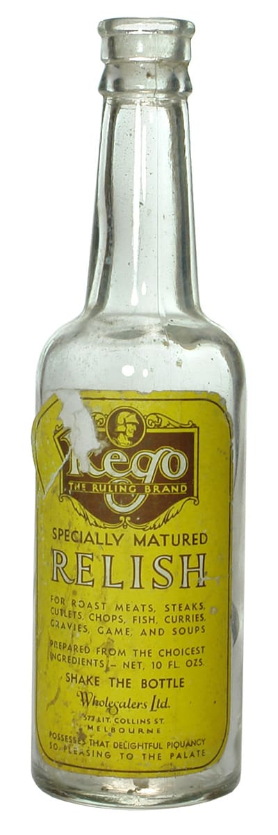 Rego Ruling Brand Relish Hot Sauce Bottle