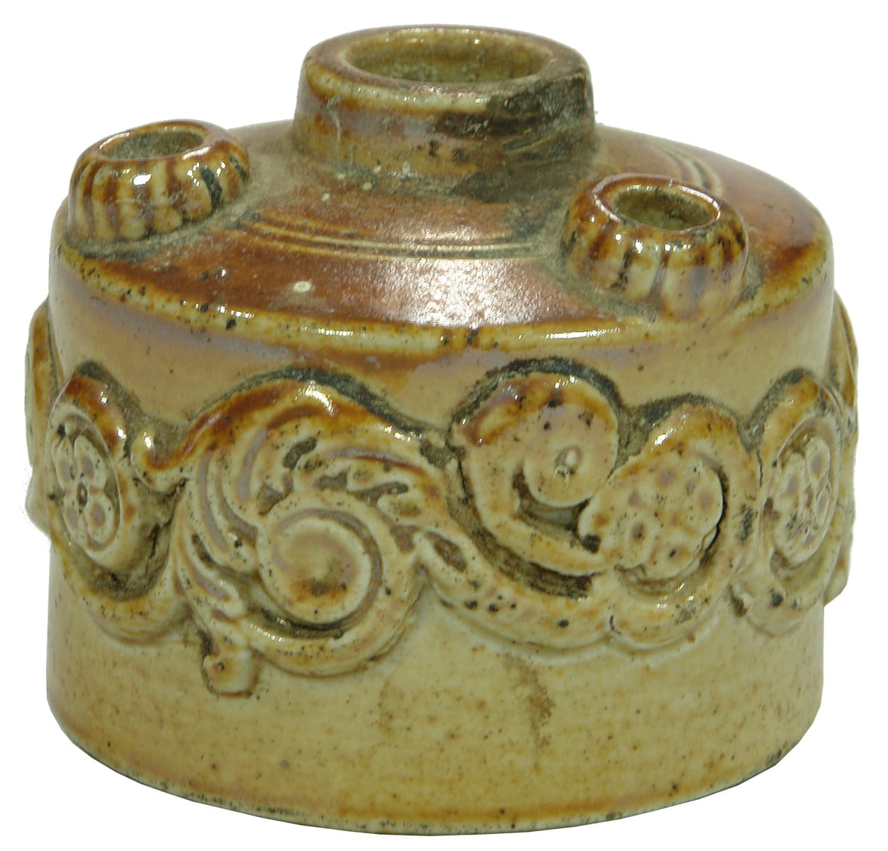 Stoneware Inkwell Decorated Nib Holes Bottles