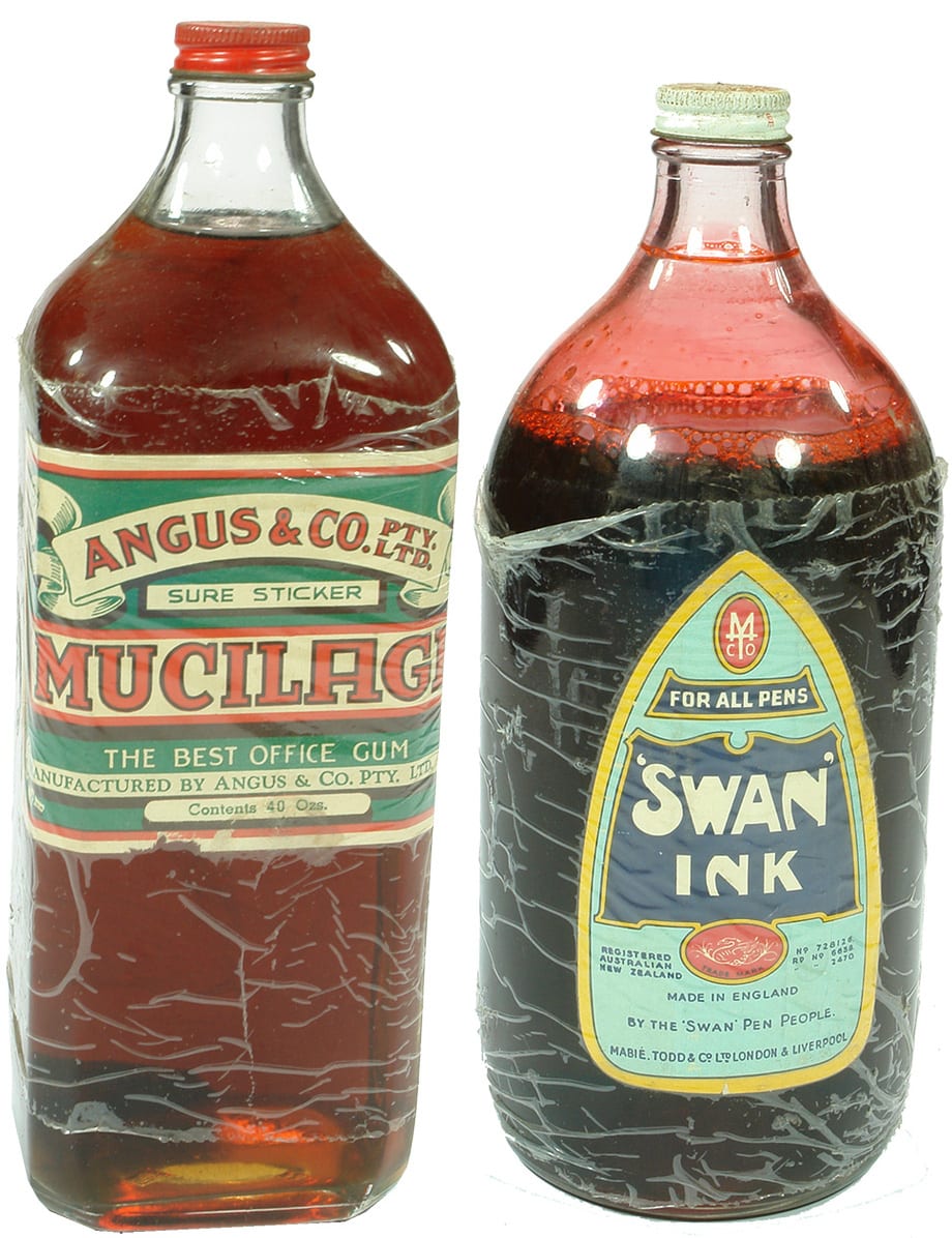 Angus Mucilage Swan Ink Mabie Todd London Liverpool Bottles