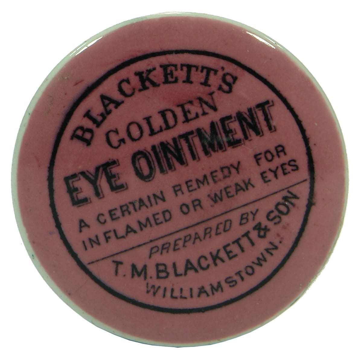 Blackett's Golden Eye Ointment Williamstown Pink Black Pot Lid