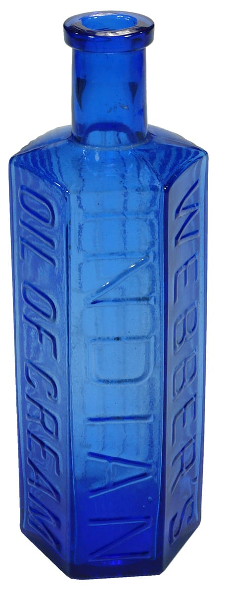 Webber's Indian Oil of Cream Cobalt Hexagonal Bottle