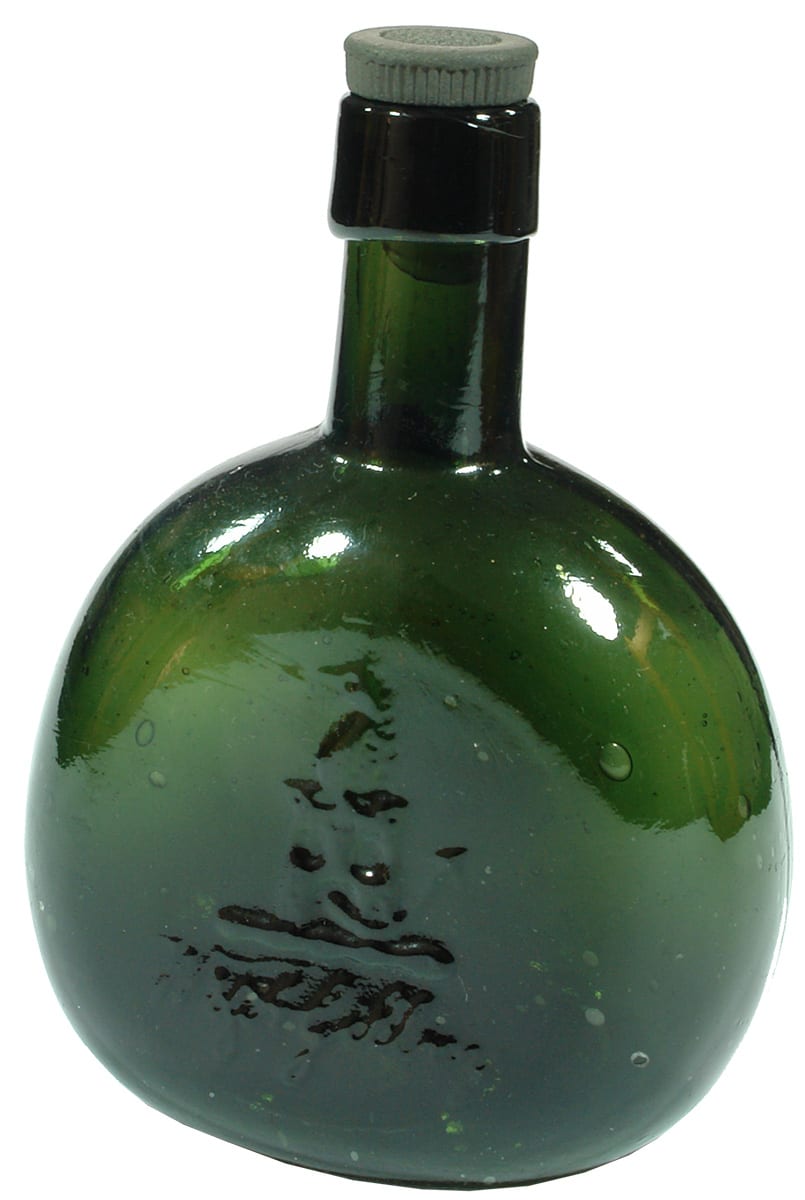 Gilbey Dragon Turret Green Glass Chestnut Wine Bottle