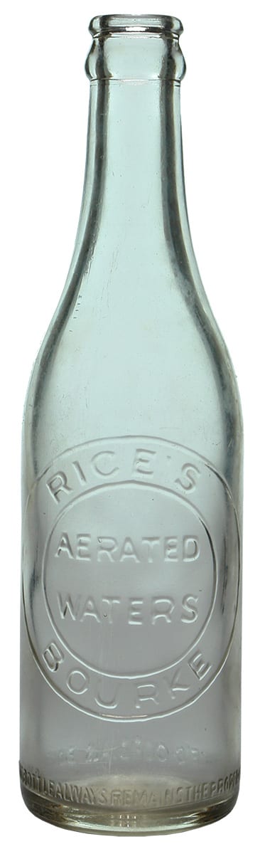 Rice's Aerated Waters Bourke Crown Seal Bottle