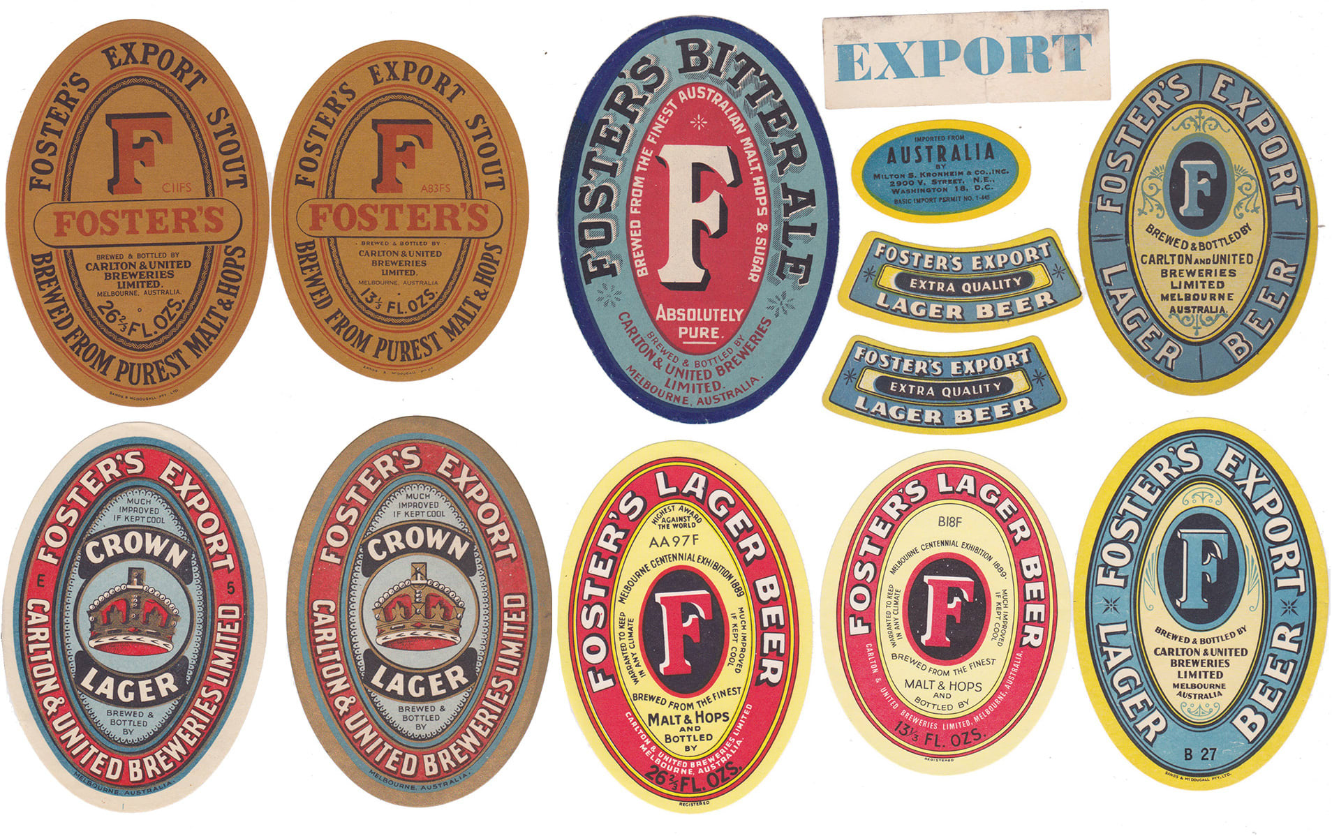 Fosters Carlton United Beer Labels