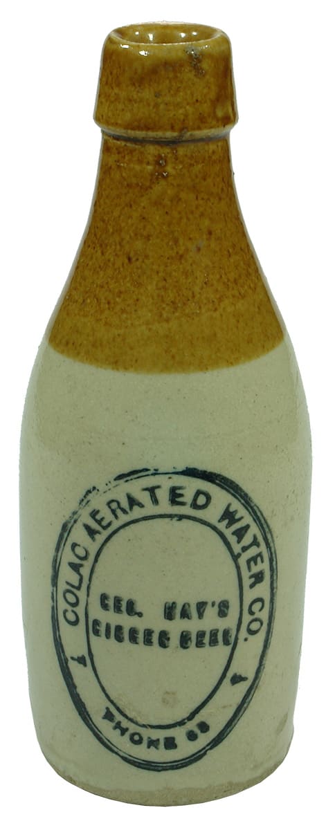 Colac Aerated Waters Old Stoneware Ginger Beer Bottle