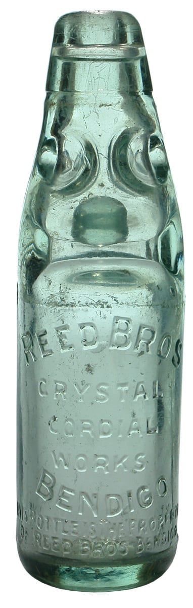 Reed Bros Crystal Cordial Works Bendigo Codd Bottle