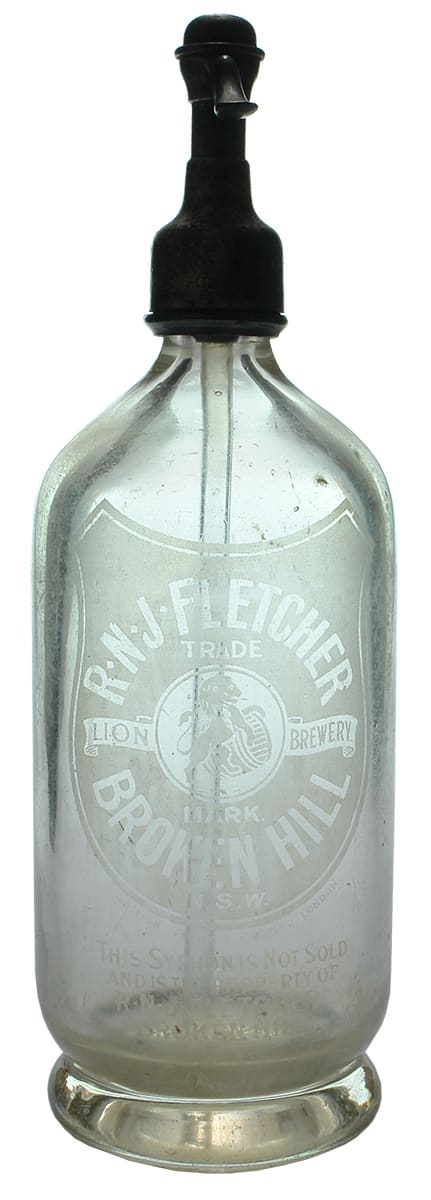 Fletcher Broken Hill Lion Soda Syphon Bottle