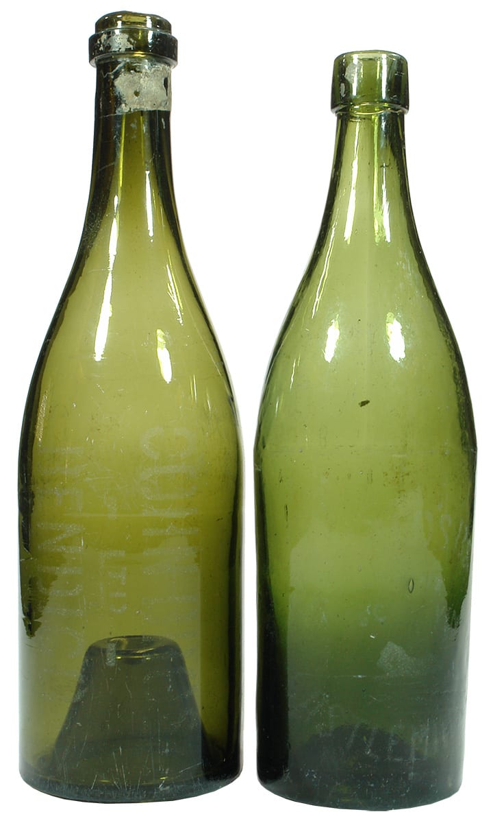 Sandblasted Green Glass Beer Bottles