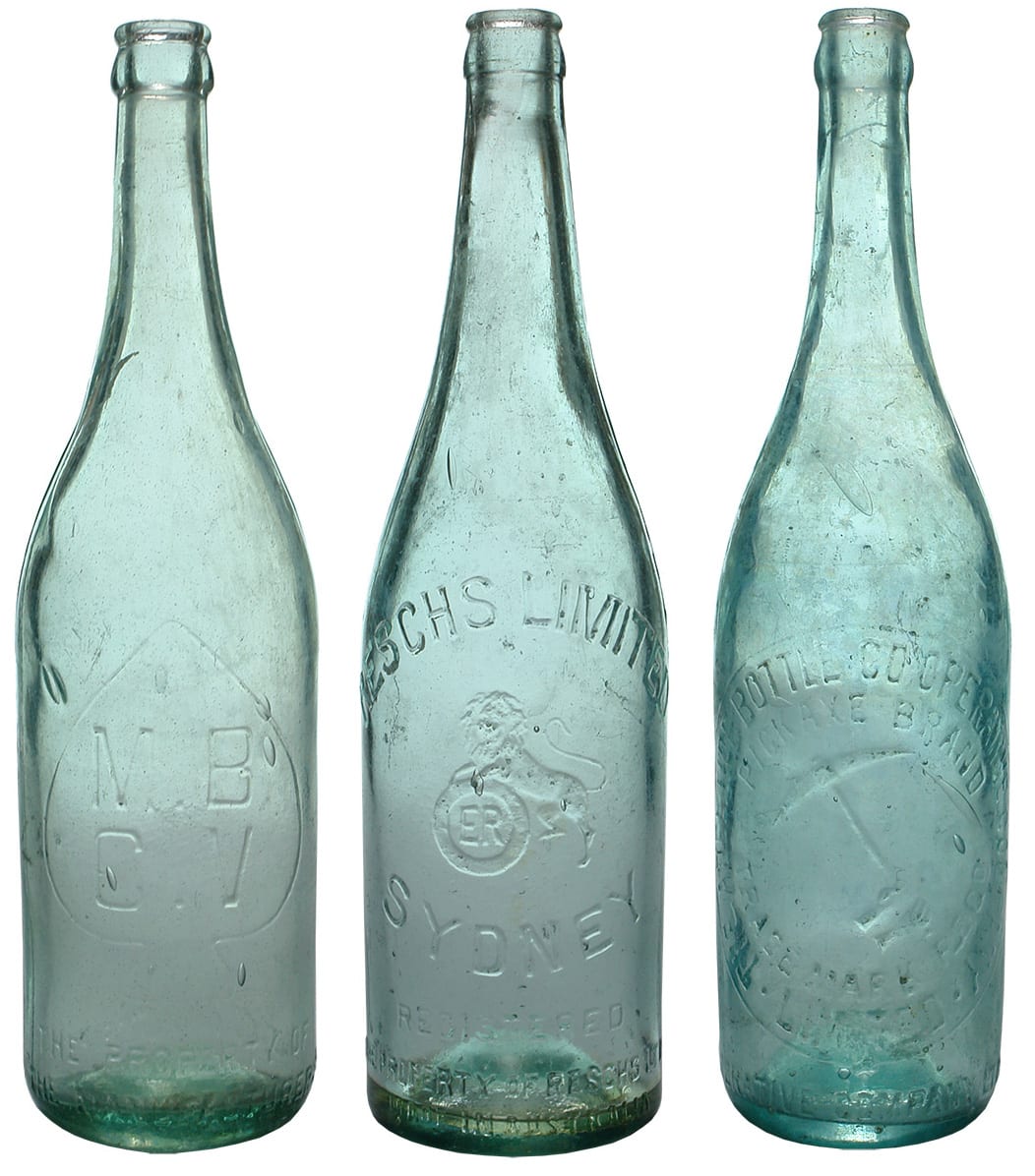 Collection Aqua Glass Vintage Beer Bottles