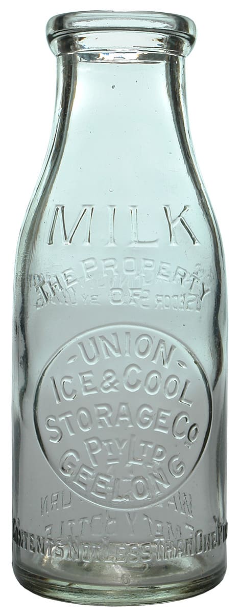 Union Ice Cool Storage Geelong Milk Bottle