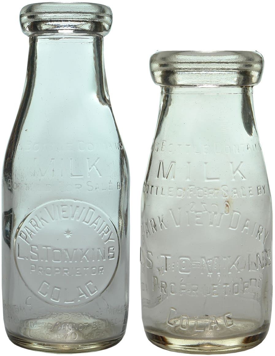 Vintage Tomkins Colac Milk Bottles