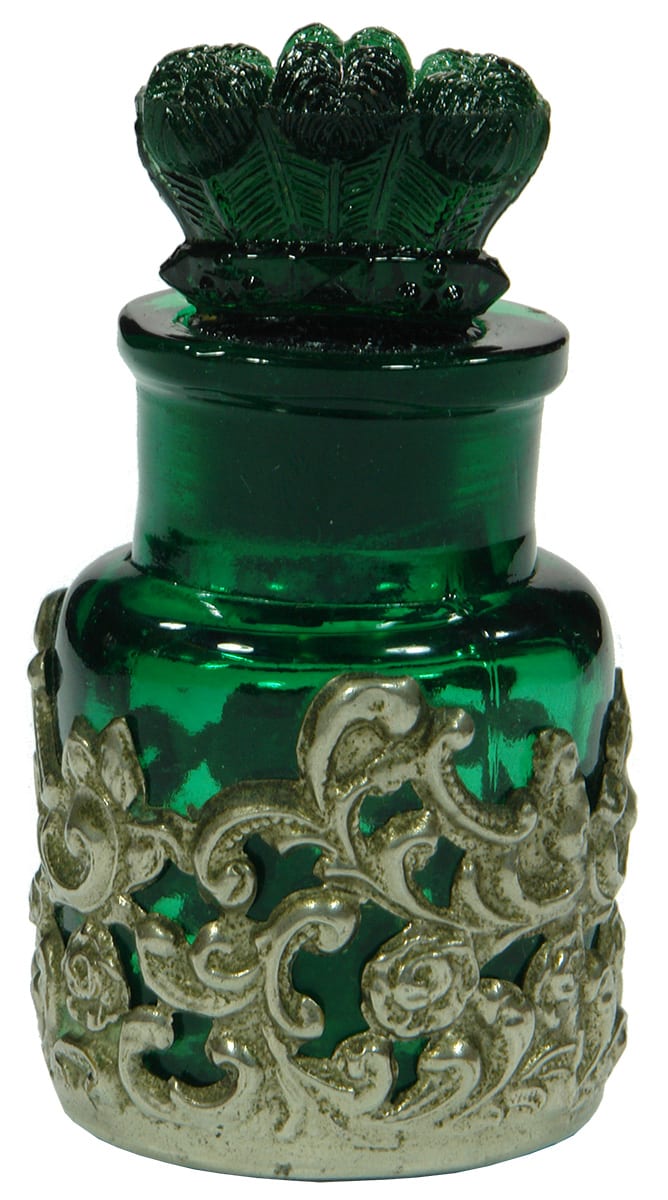 Metal Lacework Green Glass Perfume Bottle