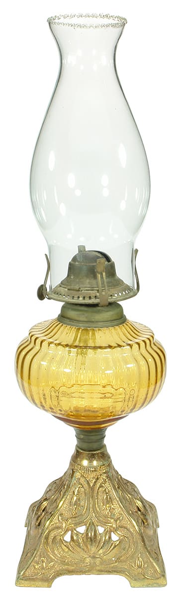 Amber Glass Bowl Oil Kerosene Lamp