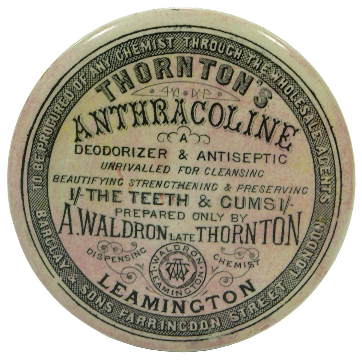Thornton's Anthracoline Waldron Leamington London Pot Lid