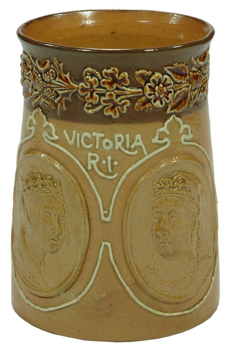 Queen Victoria Diamond Jubilee Doulton Lambeth Stoneware Cup