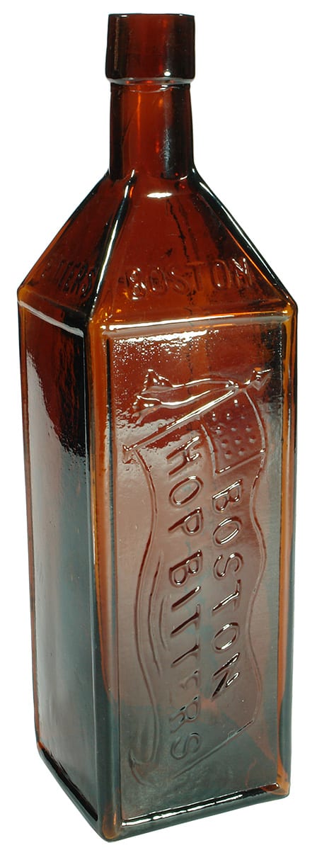 Boston Hop Bitters Flag Amber Glass Bottle