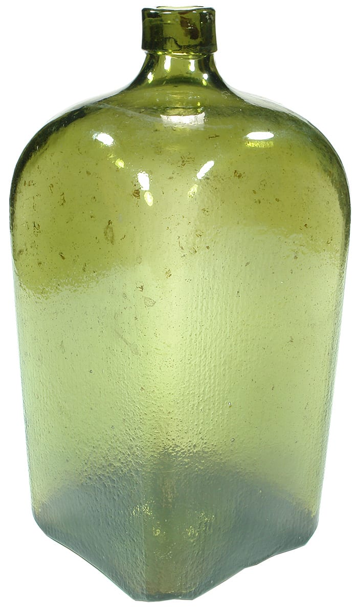 Large Square Green Glass Gin Schnapps Bottle