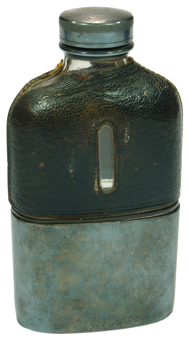 Silver Plated Leather Hip Flask Bottle