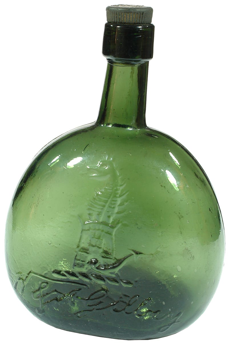 Gilbey Dragon Turret Green Glass Wine Bottle