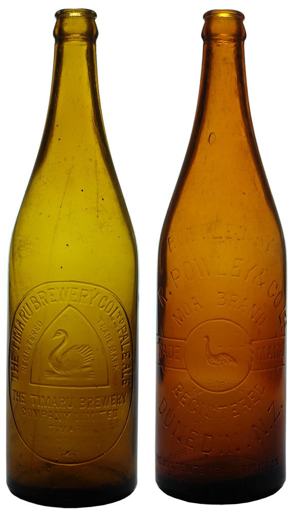 Timaru Powley Amber Glass New Zealand Beer Bottles