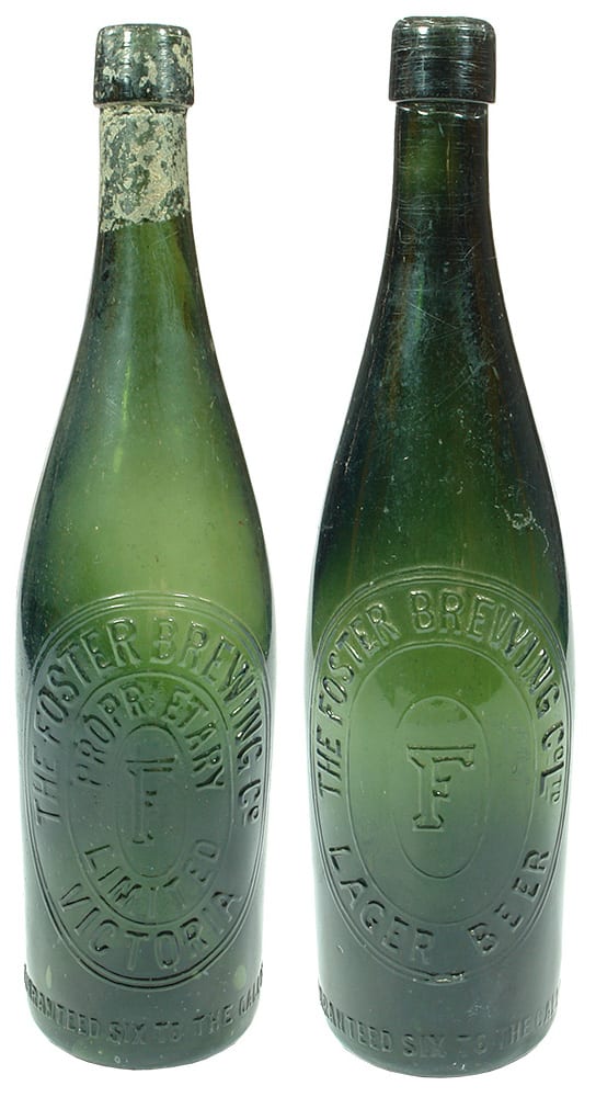 Fosters Antique Green Glass Beer Bottles