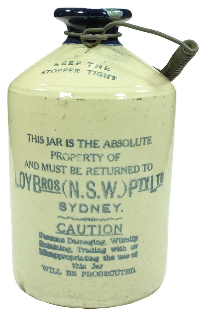 Loy Bros Sydney Blue Lip Stoneware Demijohn